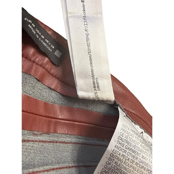 Zara Women’s Burgundy High-Waist Slim Fit Pants With Zipper Detail Size M - New - Picture 7 of 9